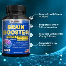 Brain Supplement for Memory & Focus-Nootropics for Concentration & Energy-120ct