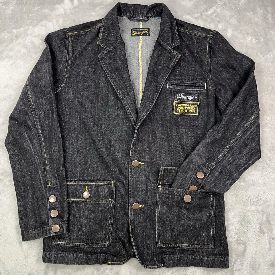 Blazer vaquero WRANGLER para hombre equipamiento medio 47 abrigo deportivo negro amarillo puntada raro Foto 2 de 4