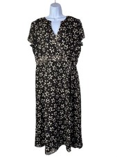 Vtg Talbots 100% Silk Brown Floral Midi Faux Wrap Dress Short Sleeves Size 14