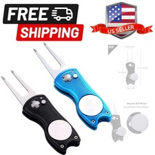 2 Pack Metal Foldable Golf Divot Tool with Pop-up Button  Magnetic Ball Mark...