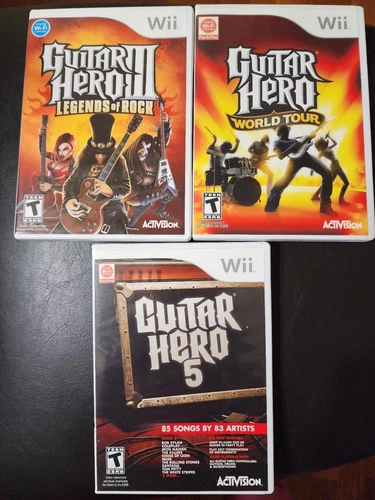 Nintendo Wii Guitar Hero 5, Legends of Rock, World Tour Game Bundle