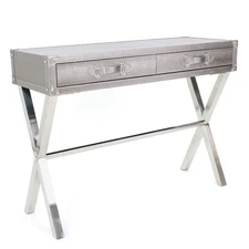 Empire Art Direct Leather Console Table 44" x 16" x 32" Elegant Silver Faux L...