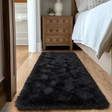 Super Fluffy Runner Rug for Bedroom, Modern Shag Black Area Rugs, Soft and 