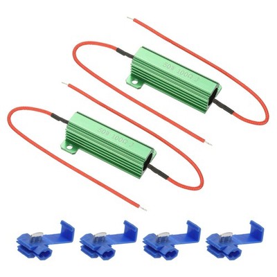 50W 100 Ohm Aluminiumgehäuse-Widerstand, 2 Stück mit Clips, Grün