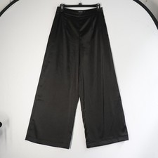 Nasty Gal Black Satin Wide Leg Career Pants US 4 Going Out High Waist Trousers