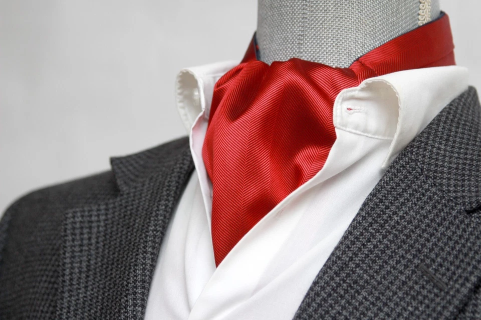 Hombre Seda Corbata Ascot Rojo Negro Adorno Reversible Seda Ascot A157 Foto 3 de 4