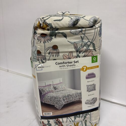 Juego De Ropa Para Cama Queen Size Floral Morado Con Edredon Y Sábanas 7 Piezas - Picture 3 of 3