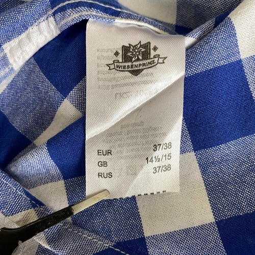 Camicia Wiesenprinz blu check tradizionale bavarese Loden cotone uomo 14,5 - 15 pollici - Foto 12 di 13