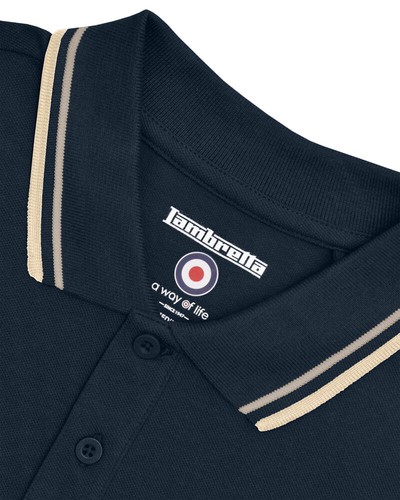 Lambretta Mens Polo Shirt Twin Tipped Lambretta Polo Shirt Navy Sizes M-4XL - Picture 5 of 6
