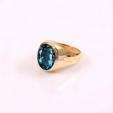 Natural London Blue topaz Gemstone 925 Sterling Silver Gold Plated Ring 566