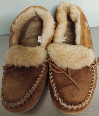 L.L. Bean Men\'s Brown Suede Moccasin Slippers with Shearling Trim Suede Moccasin Slippers | LLBean main image 2