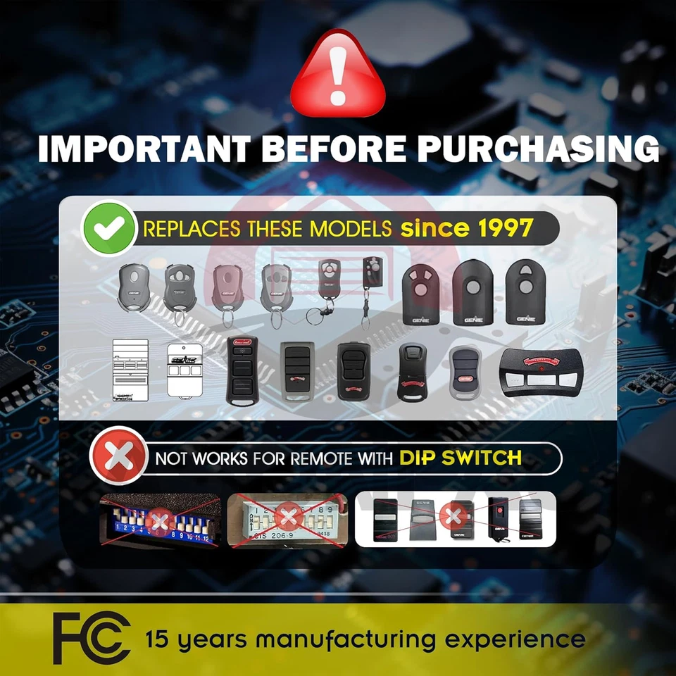 1 X G3T-R/G3T-BX/G3T-A Genie Control Remoto para Puerta de Garaje, Búsqueda Automática 315/390MHZ, Se Adapta a Mod Foto 2 de 4