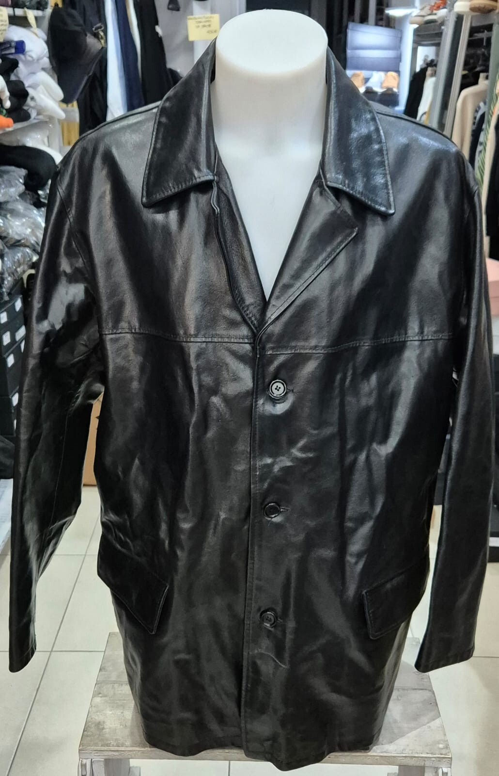 One Way Used Leather Jacket Men Size XL Black LLR118