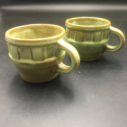 Set of 2 Vintage Frankoma  94C Prairie Green Wagon Wheel Mug