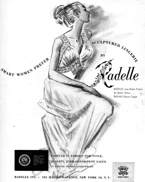 Radelle Sculptured Lingerie Slips Gown Smart Bur-Mil Rayon Crepe 1947 Print Ad