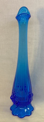 Fenton Art Glass Colonial Blue Raised Roses Bud Vase Pre Logo