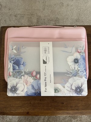 NWT MacBook Pro 13  Hard Blue and White Floral and Soft Pink Carrying Case