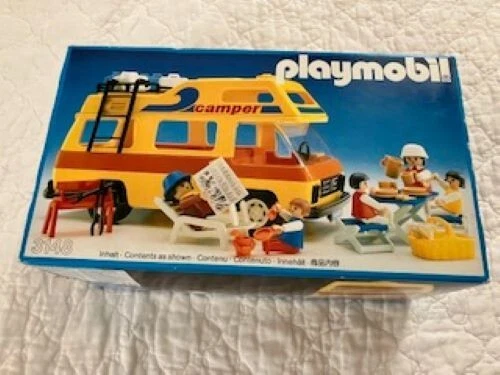 Playmobil 3148 Camper, People, Furniture, Dishes, More; Vintage 1986 New in Box
