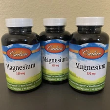 3 Carlson Laboratories Magnesium - 350mg - 90 Capsules - Exp. 12/2027+ - Dietary