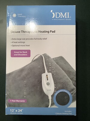 Heating Pad DMI Deluxe Therapeutic Ultra Soft 4 Heat Settings 12''X24'' Grey NIB