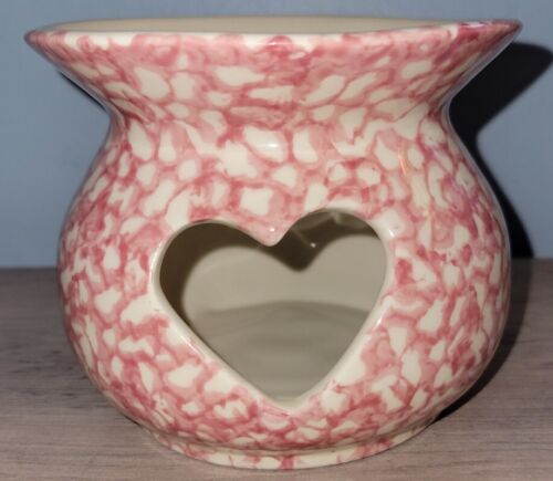 Country Home Collection Pink Red Rose Spongeware Coffee Tea Lite Holder Heart - Picture 2 of 9