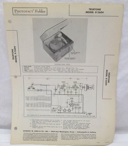 Cartella Fotofatto Vintage Truetone Modello D2604 Radio Manuale Ricambi - Foto 1 di 2