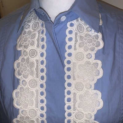 Sandro Paris Blue Cotton Lace  A-line dress Size FR 40 Amazing! 12 or 14