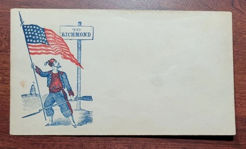 Civil War Patriotic Postal Cover- To Richmond! Flag & Soldier Unused Mint