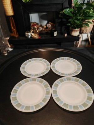 Vintage JAJ Pyrex Matchmaker Beilagenteller 16,5 cm x 4 blau grün weiß 60er Jahre.