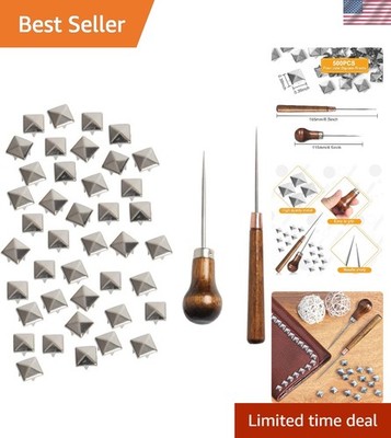 500 Silver Pyramid Studs and 2 Awls - Ideal for Custom Clothing and Accessories