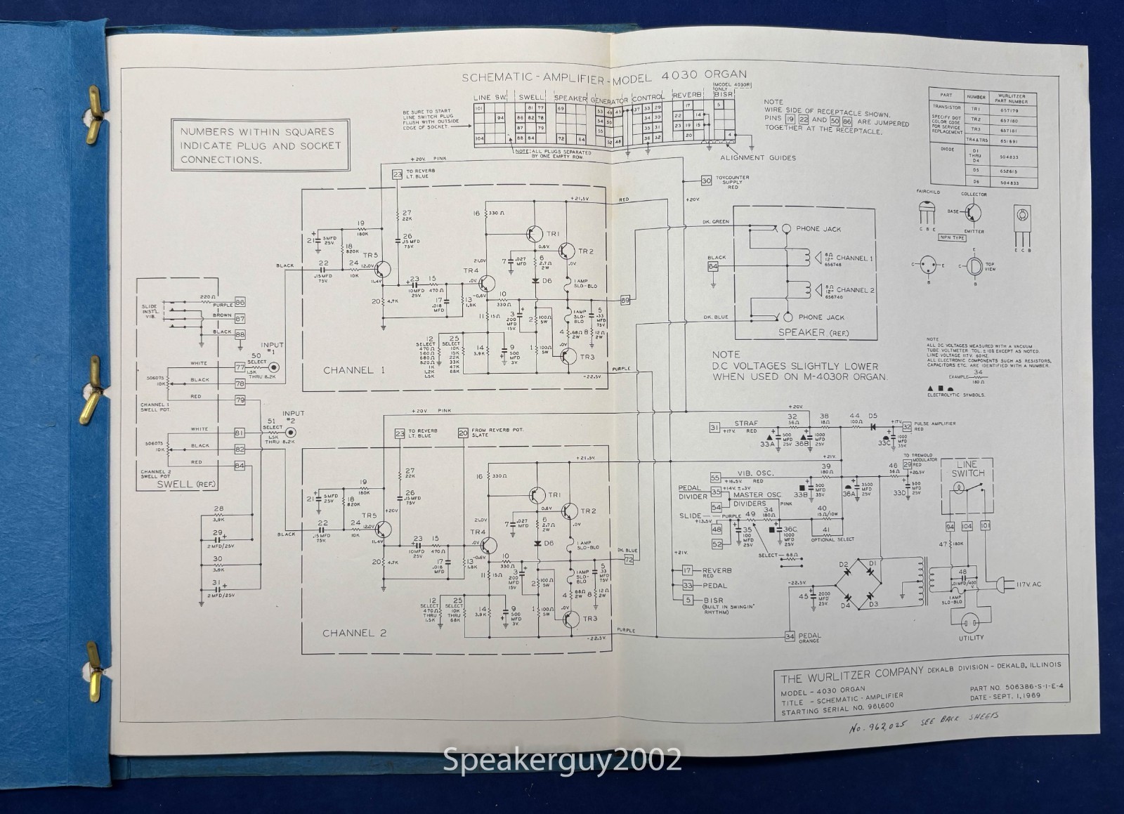 Original Wurlitzer Organ Model 4030 Schematic Manual