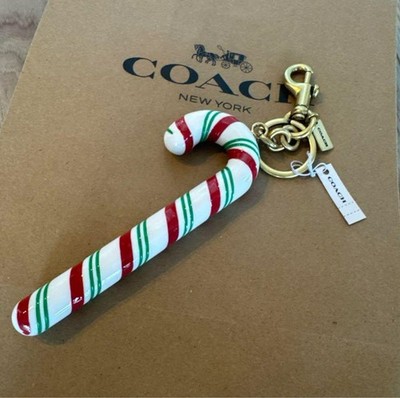 COACH Candy Cane Bag Charm Multi Split key Dog leash clip NEW - Main Image