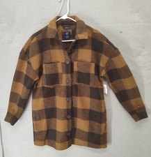 Gap Teen Jacket Shacket Girl 18-20 Brown Plaid Flannel Button Shirt Sustainable