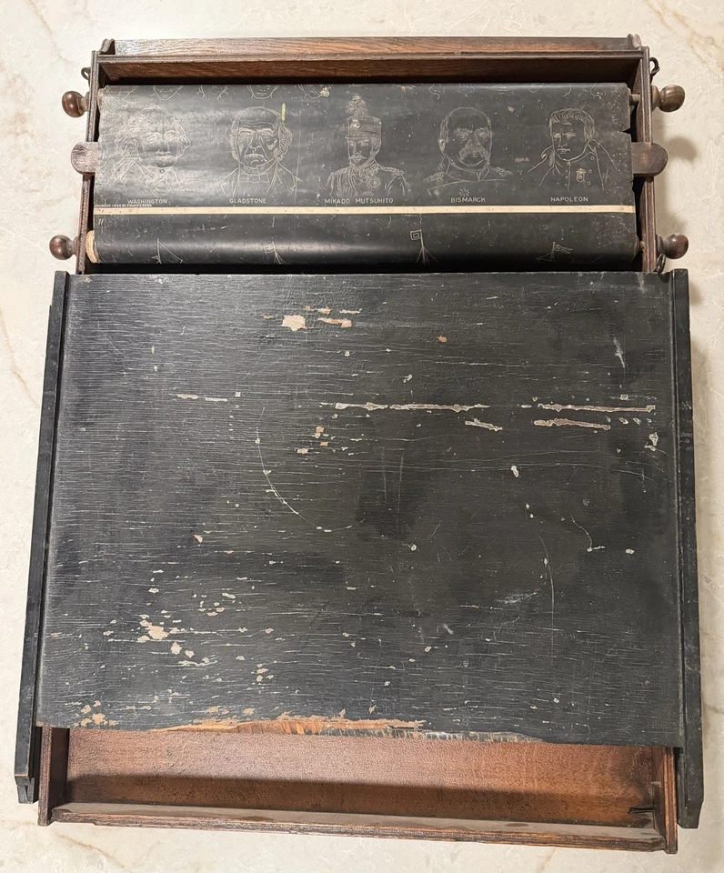 古董墙面秘书写字台带卷图 – 华盛顿、俾斯麦、拿破仑 — 第 2/4 张图片