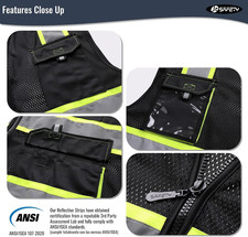 Safety Vest for Men Women Hi Vis Reflective Vest JK220 Black L ANSI Standar...