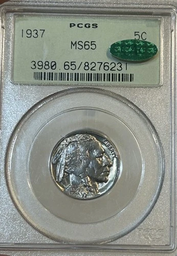 1937 CAC BUFFALO NICKEL PCGS MS65 - OLD HOLDER Green OGH
