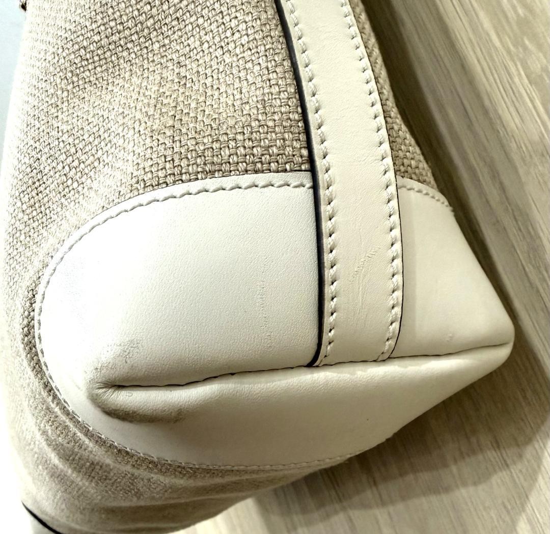 GUCCI Craft Tote Bag Beige White Canvas Leather Women Vintage Authentic thumbnail 4
