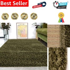 Super Soft Shaggy Olive Green Living Room Area Rugs Luxury High Pile Fluffy M...