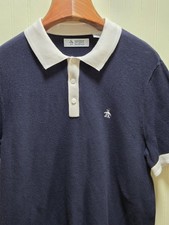 Original Penguin Polo Shirt Mens Large Blue Contrast Collar Cotton Knit Logo