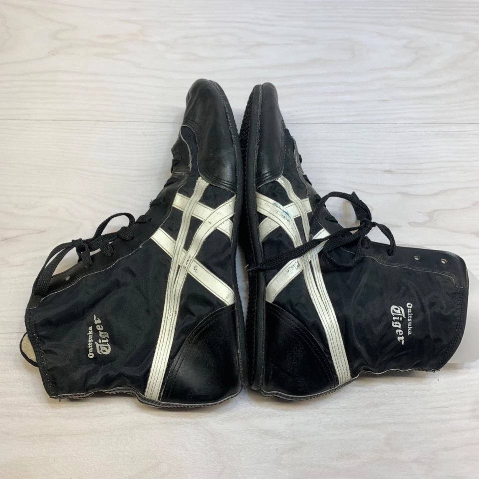 Tênis de luta livre vintage Onitsuka Tiger tamanho 10.5 - Raro couro preto/branco dos anos 70 - Imagem 4 de 4