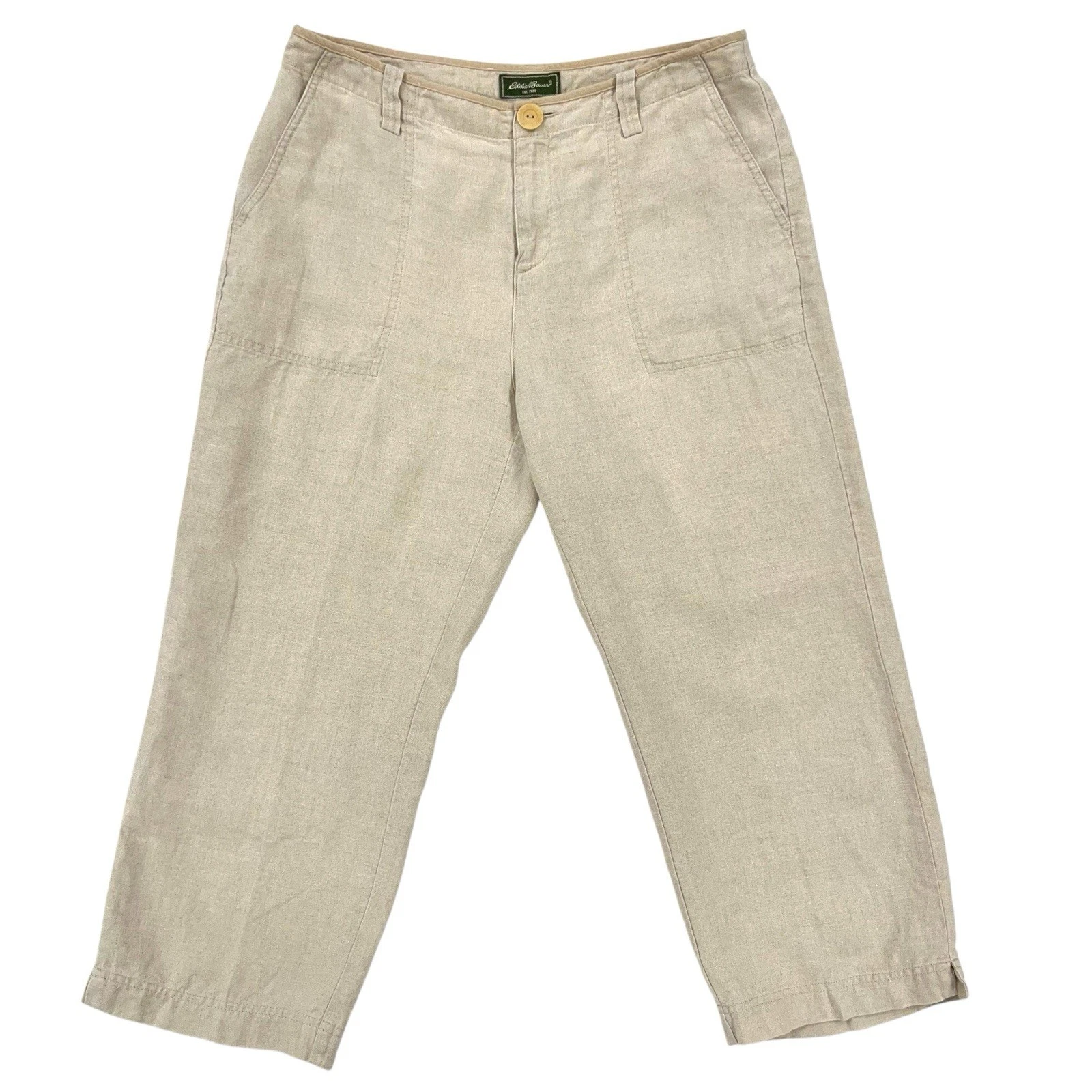 Eddie Bauer Women's Size 10 Beige Lightweight 100% Linen Capri Pants Vacation