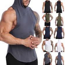 Mens Hooded Fitness Gym Vest Tank Tops Bodybuilding Sleeveless Hoodies T Shirt