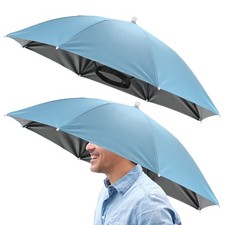 2 Pcs 26" Headband Umbrella Hat Black Glue Umbrella Cap for Outdoor Sky Blue