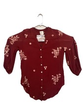 Fig  Flower M Popover Tunic Top Blouse Boho Peasant Floral Artsy Multicolor