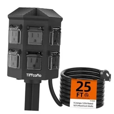 Outdoor Power Strip Weatherproof Extension Cord with Stake, 6 Grounded 25 FT