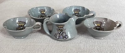 Antique Ciaurro Orvieto Pottery Italy HP  Always Strong  Creamer and 4 Cups