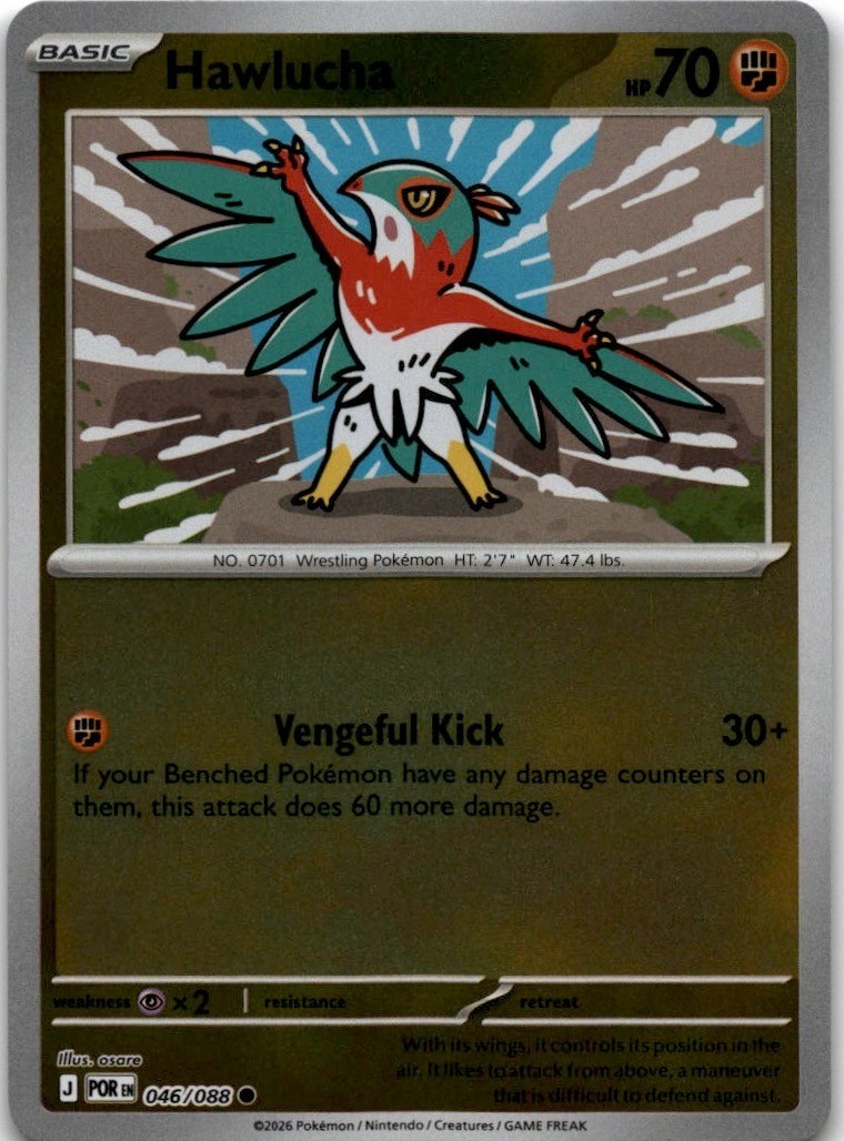 Pokemon Perfect Order Hawlucha 046/088 Common Reverse Holo Near Mint