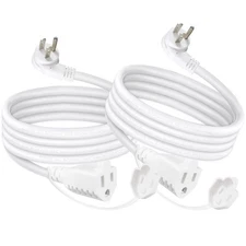 2PACK 3FT White Flat Plug Outdoor Extension Cord - Weatherproof Garden Low Pr...