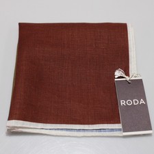 Roda NWT 100 Linen Pocket Square In Brown / Blue / Green / Red Colorblock
