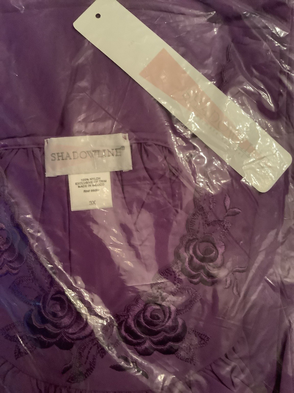 New With Tags ShadowLine Purple 3X  Floral DesignTrim Nightgown FREE SHIPPING